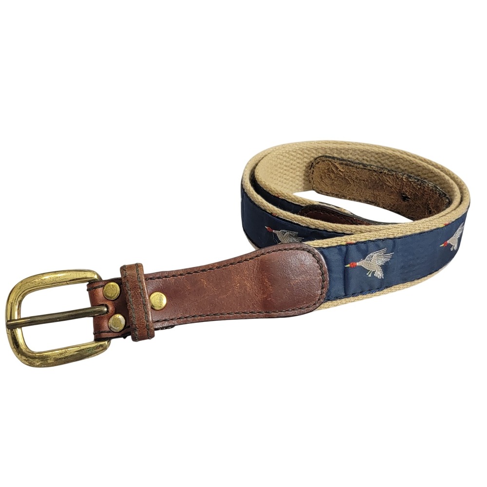 Canterbury Mens Flying Pheasant Embroidered Canvas Leather Belt Brass Buckle 32